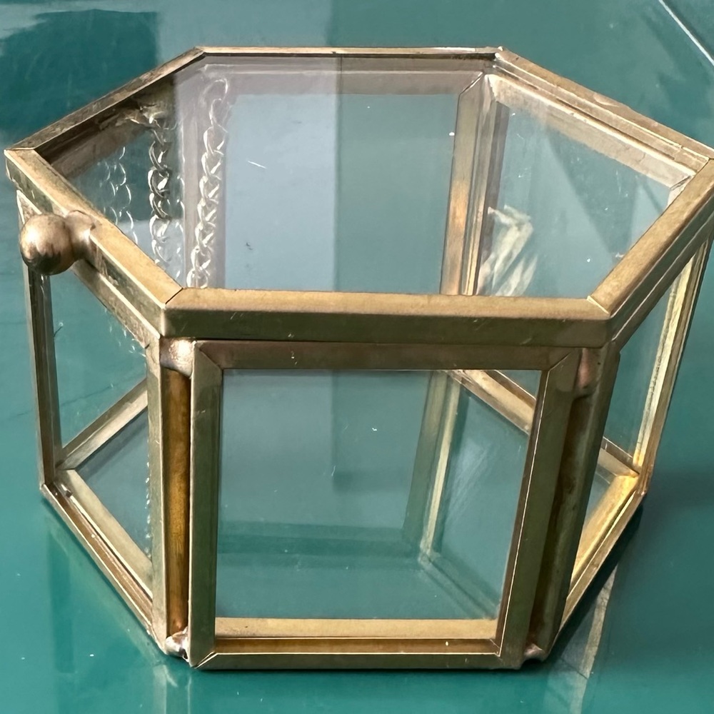 Hexagonal Glass and Gold Jewelry Organizer